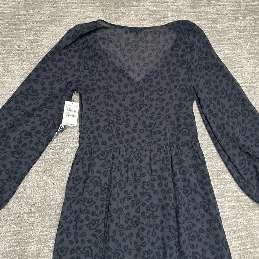 Tildon Dress Womens 12 Black Floral Long Sleeve Maxi V Neck Sheer Bodice - Picture 6 of 15